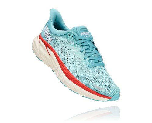 Hoka One One Clifton 8 Women's Road Running Shoes Aquarelle / Eggshell Blue | GQTC-28346